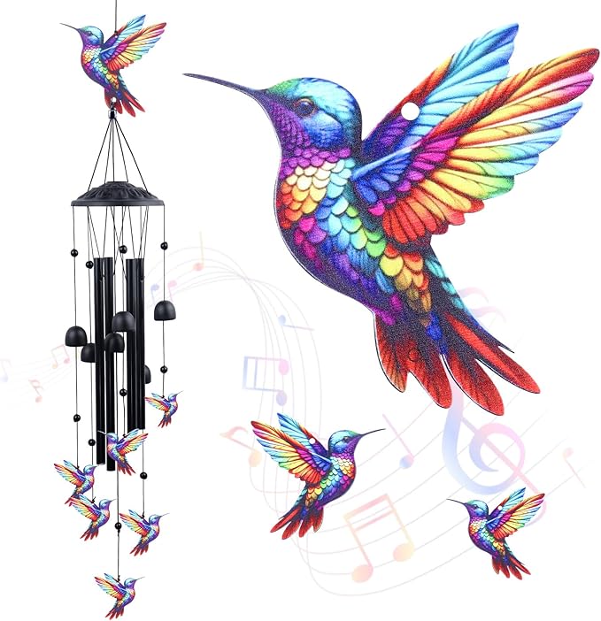 Hummingbird Wind Chimes for Outside, 35" Memorial Wind Chimes for Loss of Loved One, Sympathy Bereavement Gift for Mother Father Husband