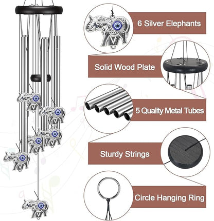 Angel Wind Chimes for Outside, Elephant Gifts for Women, Outdoor/Indoor Decorations for Patio, Porch, Garden Decor, and Backyard (Evil Eye Elephant)