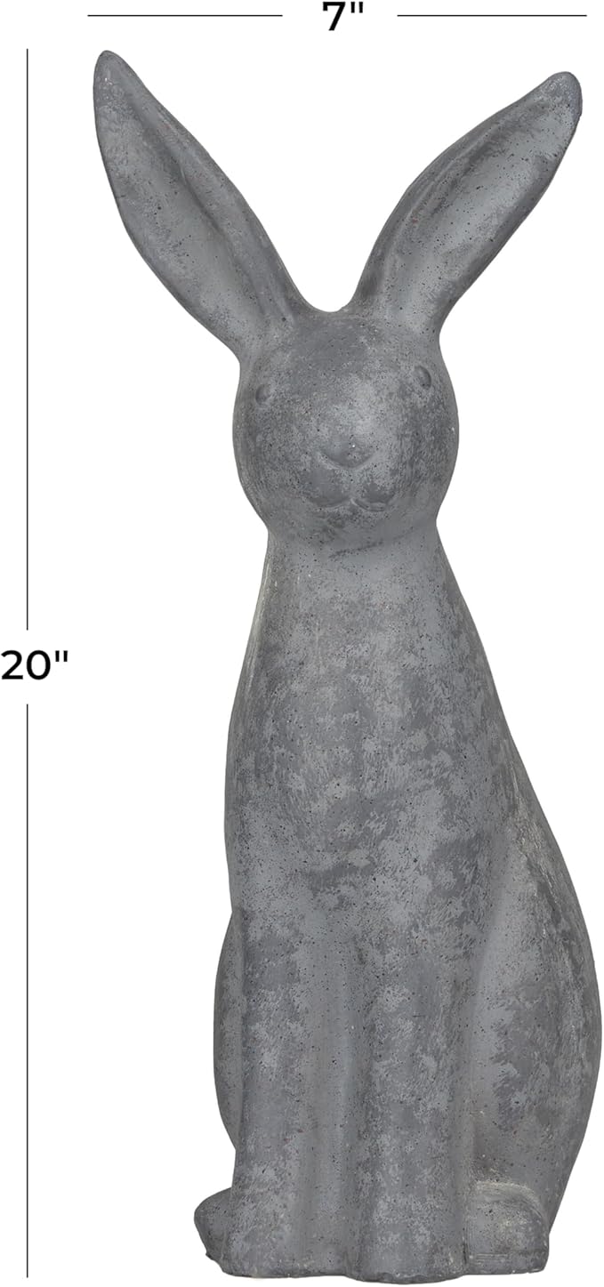 Deco 79 Polystone Rabbit Decorative Garden Sculpture Indoor Outdoor Garden Statue, Outdoor Sculpture 7" x 8" x 20", Gray