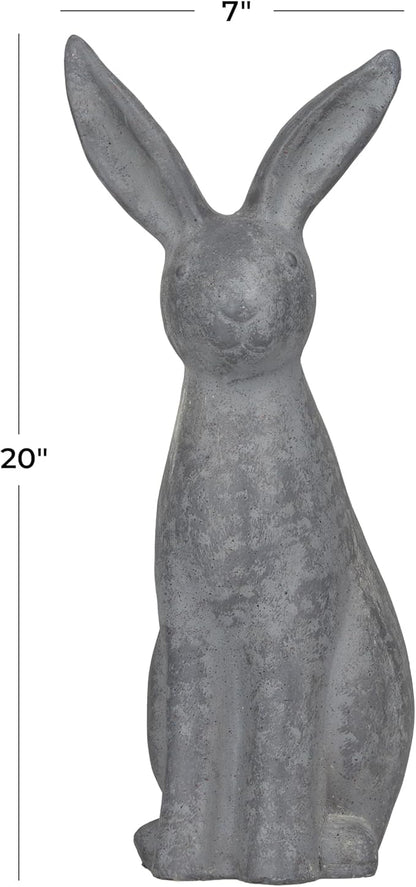 Deco 79 Polystone Rabbit Decorative Garden Sculpture Indoor Outdoor Garden Statue, Outdoor Sculpture 7" x 8" x 20", Gray