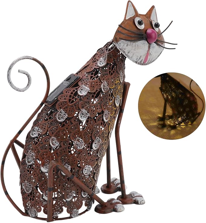FLEXMAN Solar Lamp, Cat Figurine Patio Ornament Light Solar Lanterns Iron Outdoor cat Statues Garden Decor for Lawn, Patio, Backyard, Road Front Porch
