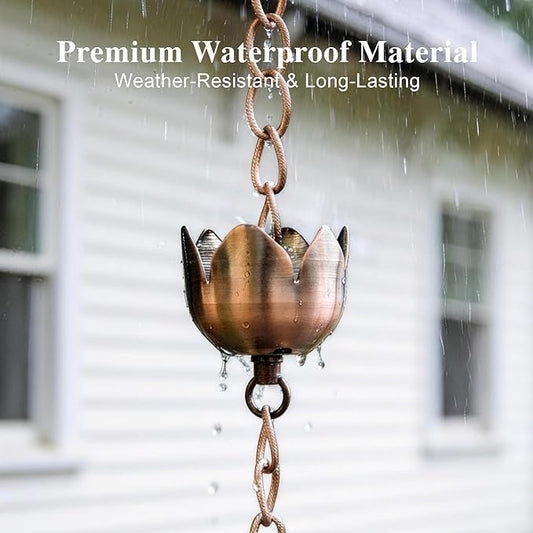 Rain Chain Decoration 6 Ft., Rain Catcher Chain Gutter Metal Downspout 70'' for House Eaves, Garden & Home, Flower Shape Rain Chains