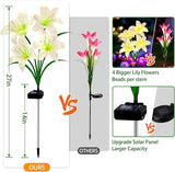 Solar Garden Lights 4 Pack 16 White Lily Flowers, Gifts for Mom Woman Birthday Outdoor Solar Flower Lights, Cemetery Flowers for Grave - Decorative Lilies for Yard, Patio, Pathway Decorations