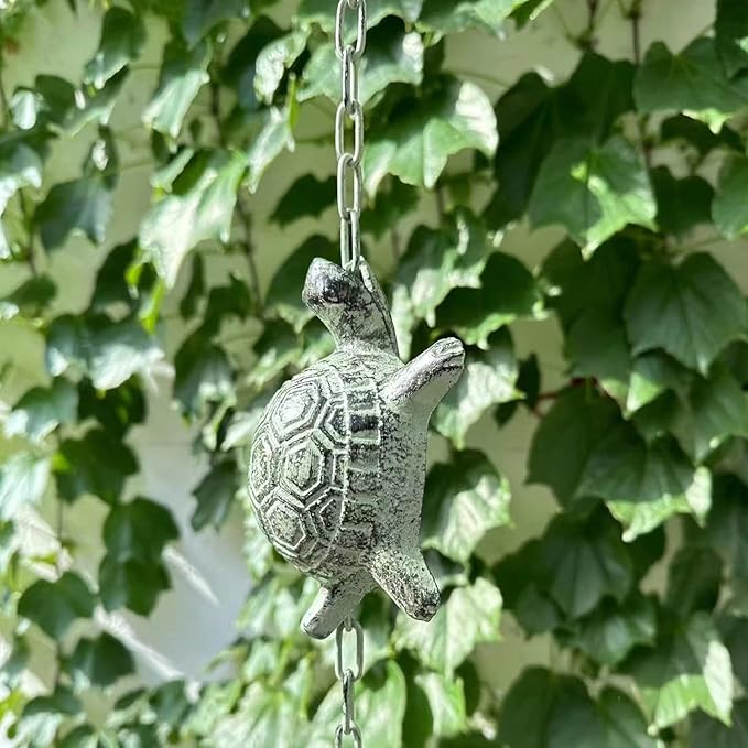 8.5 Feet Heavy Duty Stainless Steel & Cast Iron Turtles Rain Chain for gutters,Green