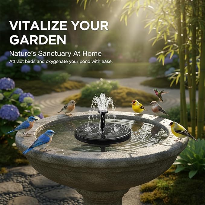 Solar Fountain for Bird Bath: Floating Mini Solar Water Fountain with 6 Nozzles for Garden, Pond, Pool, and Outdoor (2, 6.3")
