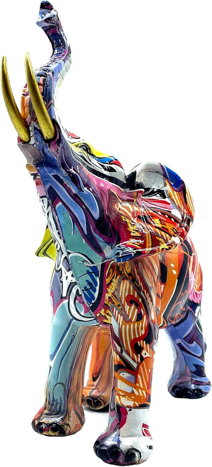 Colorful Elephant Statue Sculpture Frgurine Gift for Home Office Living Room Desktop Decoration Garden Figurines Outdoor Decor Frgurines (Large)