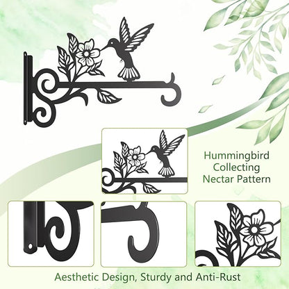 4-Pack Aesthetic Plant Hangers Outdoor – 10 Inch Metal Hanging Plant Bracket with Beautiful Hummingbird Pattern – Anti Rust Plant Hooks for Hanging Plants, Bird Feeder, Windchime, Lantern