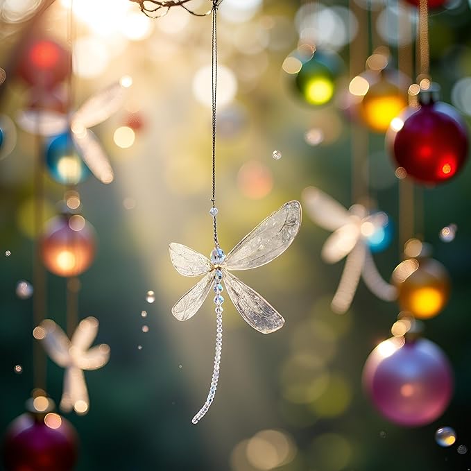 Dragonfly Pendant, Dragonfly Shape Rainbow Maker Hanging Crystal for Windows Garden Tree Car Wedding Room Decoration(15X15cm)