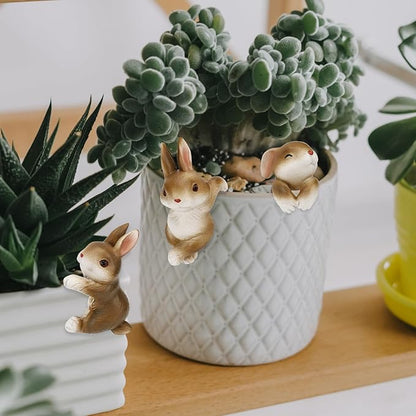 Set of 3 Cute Bunny Figurines Hanging Animal Statue, Climbing Statue and Vase Miniature Fairy Garden Terrarium Decor, Art Patio Lawn Yard Outdoor Fence Rabbit Hanger Animal Ornament