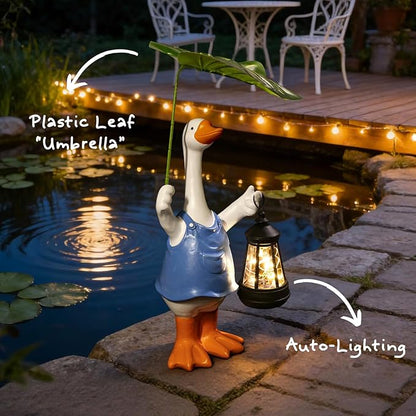 Goose Garden Statues Porch Goose Statue Holding Leaf with Solar Lantern Front Porch Yard Lawn Spring Outdoor Decorations Duck Easter Christmas Birthday Gifts for Mom Women