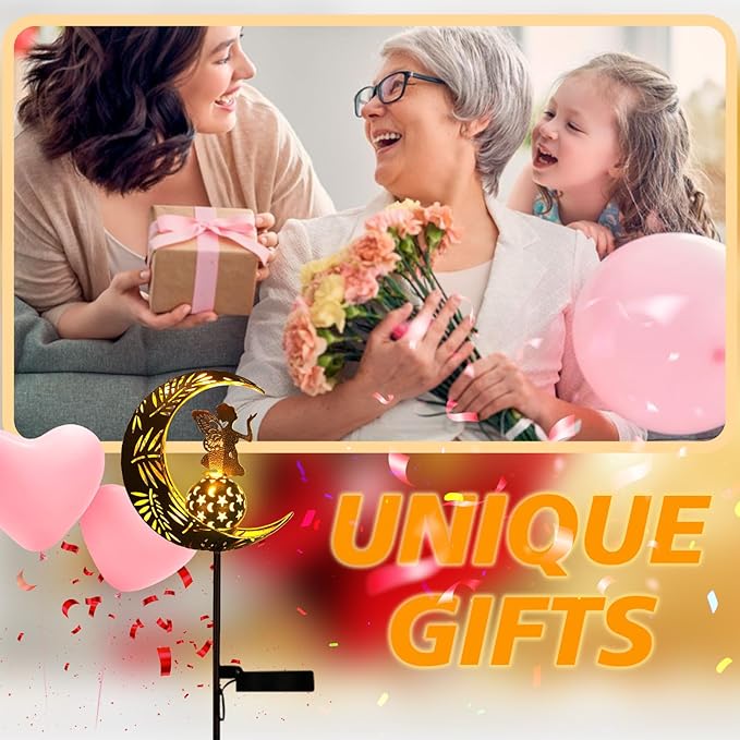 ZKLiLi Garden Solar Lights Pathway Stake Lights Moon Fairy with Angel Decor, Gardening Birthday Gift for Mom Grandma Friends, Outdoor Decor Light Waterproof for Walkway, Yard, Patio