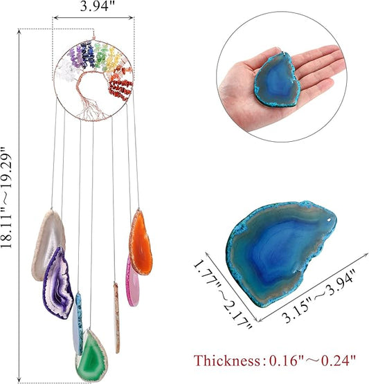 Yoption 7 Chakra Healing Stone Tree of Life Memorial Wind Chime, Natural Crystal Agate Slices Windchimes for Indoor Outdoor Decoration Ornament, 18-19 inch