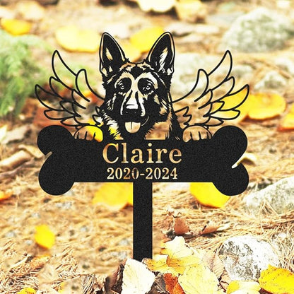 Custom German Shepherd Dog Memorial Sign Lawn Yard Garden Stake, Personalized Metal Pet Loss Dog Grave Marker with Wings, Customized Dogs Memorial Plaque Graves Cemetery Decorations