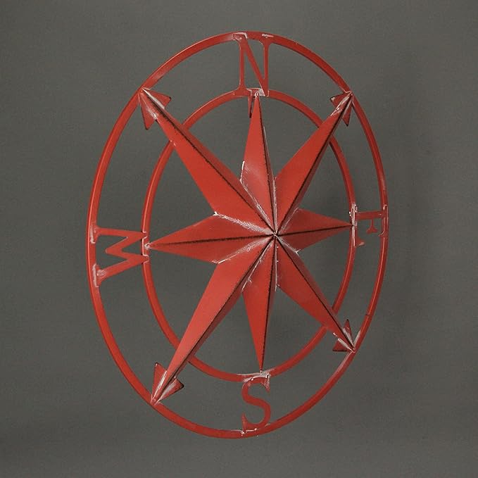 Zeckos 20-Inch Diameter Coral Orange Finish Metal Nautical Compass Rose Wall Hanging - Rustic Navigational Decorative Accent for Indoor and Outdoor Decor Spaces