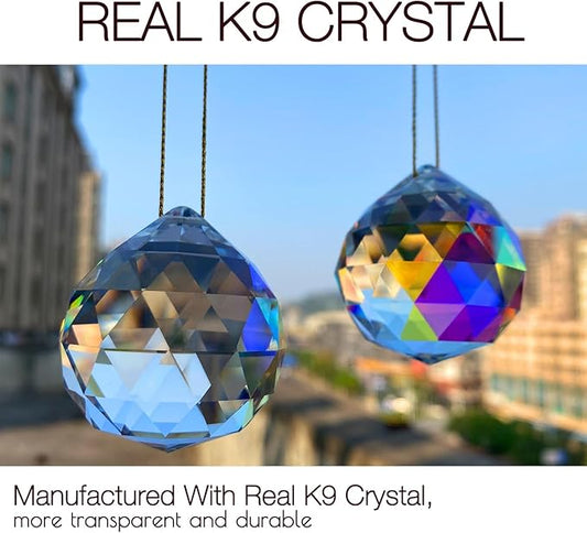 2PCS 4cm Ball Crystal Sun Catcher Prisms, stino Hanging Suncatchers with Glass Prism, Rainbow Maker for Windows, Home, Room, Garden Decor (1, Ball ABColor 2Pcs)