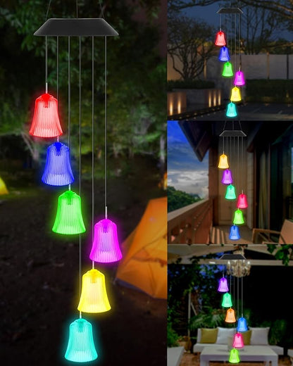 DOUBLEZHE Solar Wind Chimes for Outside, Color Changing Bell Wind Chimes, Birthday Gifts for Women Mom Grandma, Waterproof Outdoor LED Decoration Mobile Light for Garden Patio Yard Party Window Decor