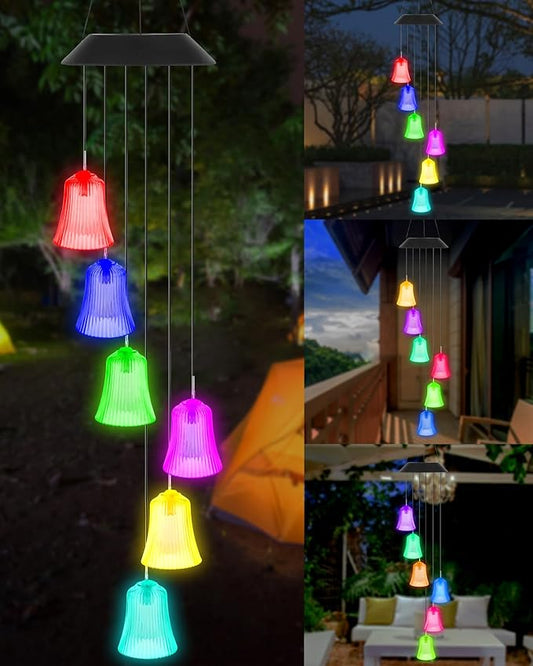 DOUBLEZHE Solar Wind Chimes for Outside, Color Changing Bell Wind Chimes, Birthday Gifts for Women Mom Grandma, Waterproof Outdoor LED Decoration Mobile Light for Garden Patio Yard Party Window Decor