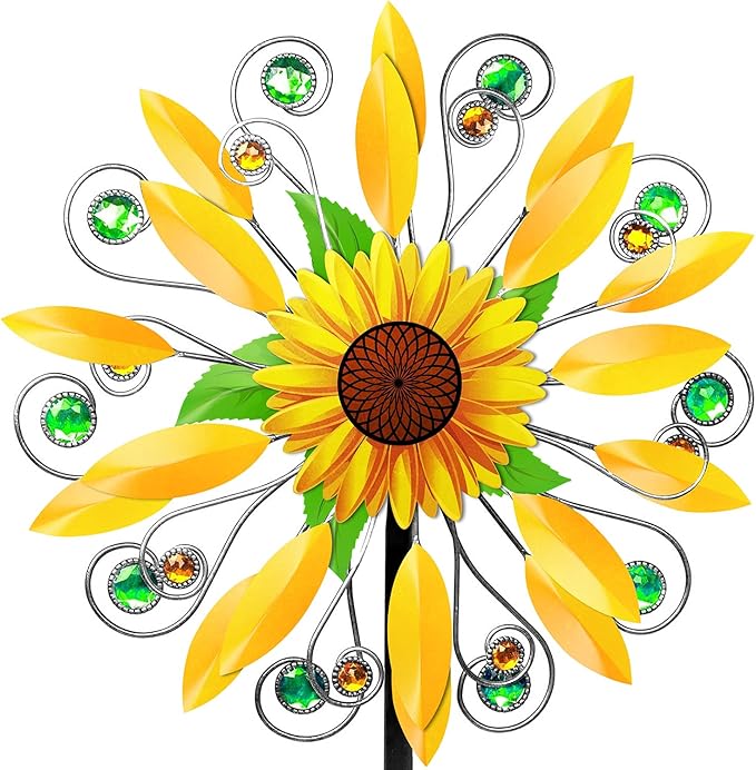Sunflower Wind Spinner for Garden, Double Wind Sculpture Sunflower Wind Spinner for Garden Patio Yard Decor