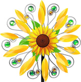 Sunflower Wind Spinner for Garden, Double Wind Sculpture Sunflower Wind Spinner for Garden Patio Yard Decor