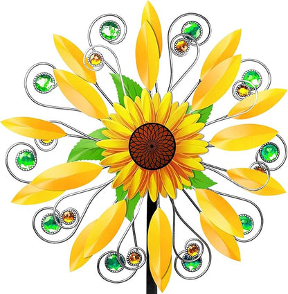 Sunflower Wind Spinner for Garden, Double Wind Sculpture Sunflower Wind Spinner for Garden Patio Yard Decor