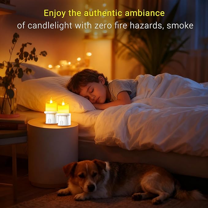 Flameless Candles Night Light with Flickering Flame, Battery Operated LED Night Light, Magnetic Attachment for Easy Placement, Realistic Candlelight for Home, Bathroom, Window Decor(White, 2 Pack)