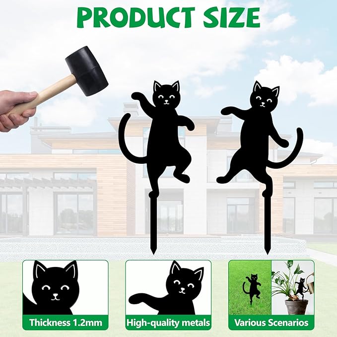 GLOBLELAND 2 Pcs Dancing Cat Garden Stakes for Yard Decor Black Cat Silhouette Metal Stakes Funny Animals Statues Lawn Yard Signs for Cat Lovers Outdoor Party Patio Landscape Decor
