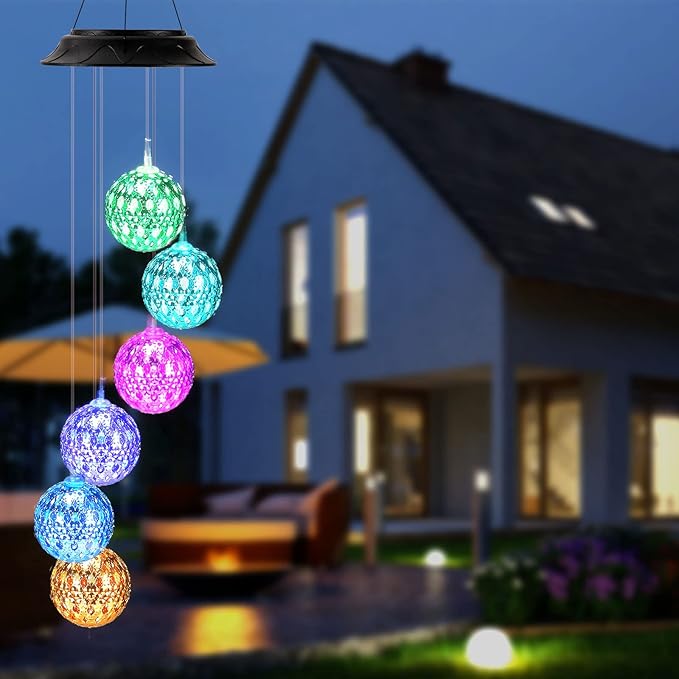 Gifts for Women, Mom Grandma Gifts for Mothers Day, Birthday Gardening Gifts for Women, Solar Lights Outdoor Decorative Solar Wind Chimes for Outside Silver Ball Garden Decor Yard Patio Porch