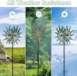 DREAMSOUL 13" Dia Wind Spinners Outdoor with Stake Kinetic Metal Wind Spinner with Red Crystal Accents, Teal Copper Windmill for Yard Garden Decor
