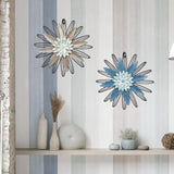 LIFFY Metal Flowers Wall Arts, 2 Pieces 3D Minimalist Flower Wall Decor for Living Room, Bedroom, Sunroom and Outdoor Spaces, Housewarming Gifts(11", blue&khaki)