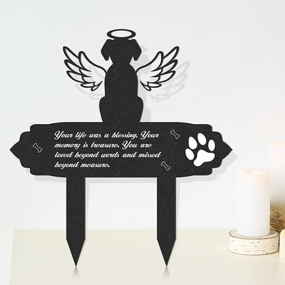 Rngmsi Dog Cemetery Decorations for Grave - Grave Garden Metal Decorations Memorial Dog Angel Wings Stakes Plaque Waterproof Black Grave Decoration Sympathy Garden Stake Markers Dog Grave Decor