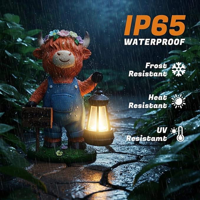 Solar Highland Cow Outdoor Statues | Outdoor Highland Cow Decorations for Patio Yard Lawn Ornaments, Gifts for Mom/Grandma Birthday Housewarming, Grandma's Garden