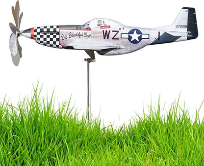 Airplane Wind Spinner, Airplane Weather Vane for The Yard Garden Wind Sculpture Windmill Aircraft Pinwheel Metal Handmade A-irplane W-eathervanes Windmill Outdoor Courtyard Decor Garden Pinwheels
