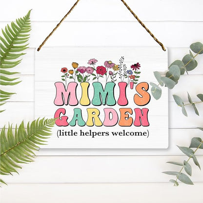 Mimi's Garden Wooden Sign Decor, Indoor Decoration Hanging Signs 8x10 Inches, Outdoor Garden Decor Yard Wall Hanging Decor Sign, Mothers Day Gifts Birthday Gifts for Mom Grandma