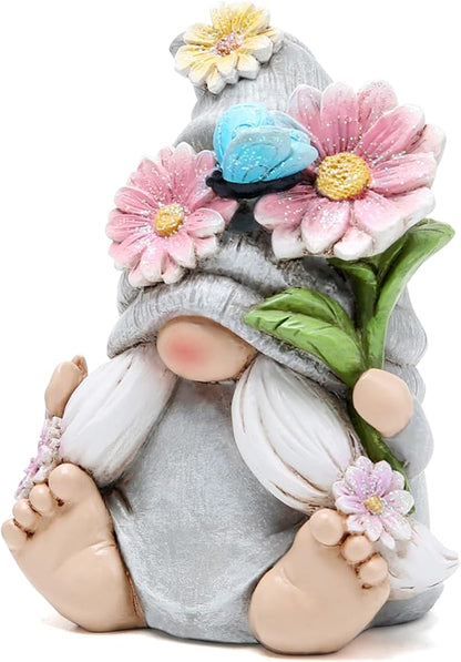 Hodao Flower Gnomes Ornaments Decor Gifts Summer Gnomes Figurines for Garden Decorations Spring Sculptures Gifts for Outdoor Decor for Mom, Grandma (Grey-Woman)