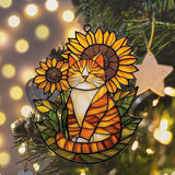 Happy Tabby Cat Acrylic Suncatcher Stained Glass Effect Window Car Hanging Christmas Ornament Indoor Outdoor Decor Garden Sun Catcher Panel Gifts for Cat Lover for Women Mom Grandma