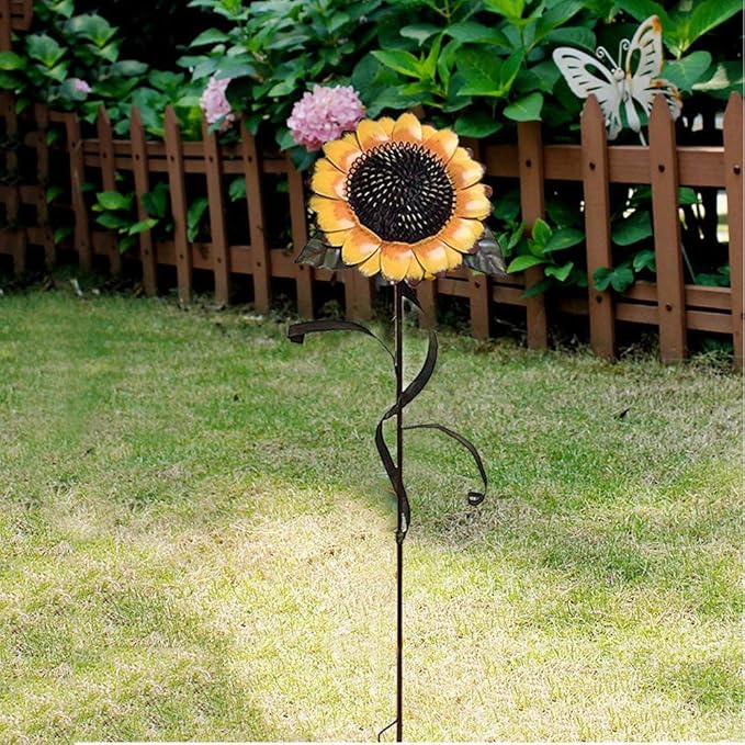 Y&K Decor Metal Sunflower Garden Stake Large Flower Yard Stake Decoration (48'')