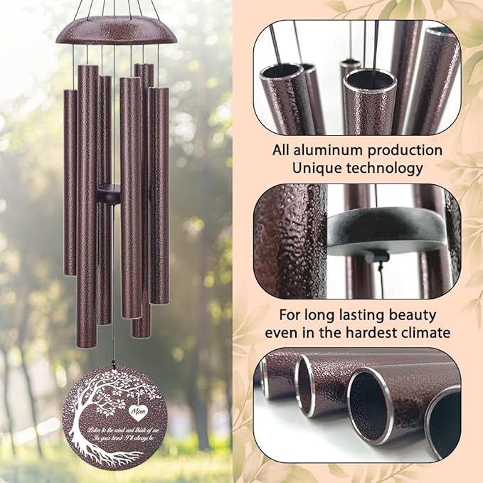 Personalized Memorial Wind Chime, Metal Wind Chime Deep Tone, Wind Chimes for Loss of Loved One, Sympathy Gift Loss of Mom Dad or Loved One, Decorative Wind Chimes Outdoor, Product in USA