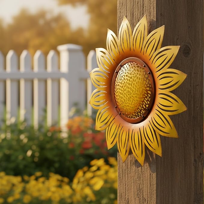 JJALIGHTS Metal Sunflower Decor Outdoor Wall Art -23 Inch Larger Size Metal Flower Wall Decor for Patio Garden Fence Home Bedroom Living Room Kitchen Bathroom, Thoughtful Gift, Housewarming Gift