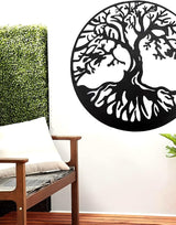 Bellaa 20230 Metal Wall Art Tree Circle Of Life Round Hanging Sculptures Indoor Living Room Outdoor Garden Patio Decor Black 24 inch