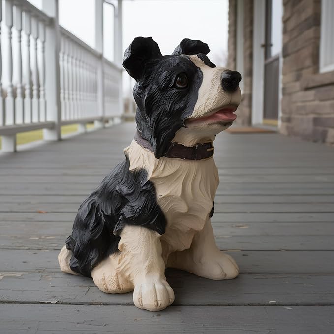 Elenon Dog Garden Statue Decorative for Yard, Black & White Border Collie Figurines Home Lawn Decor, Patio Kitten Tuxedo Statues Pets Memorial Ornament for Dog Lovers