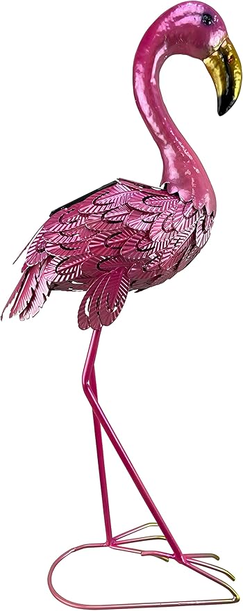 Red Carpet Studios Large Yard Art Outdoor Solar Metal Statue, Flamingo