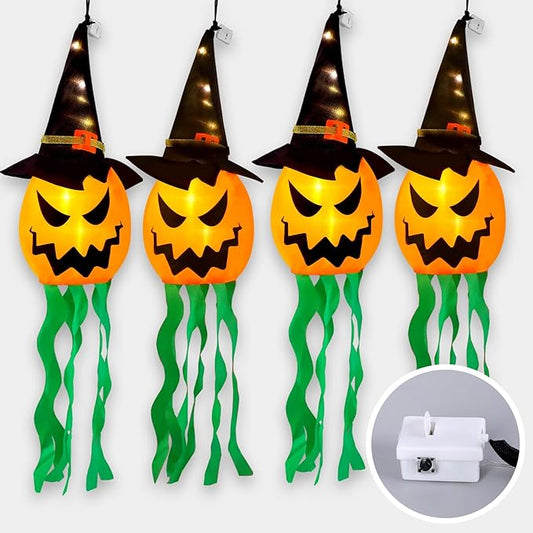 Halloween Decorations Outdoor Halloween Decor Hanging Outdoor Lights Glowing Pumpkin Witch Hat Indoor Ornaments Lights for Party Porch Tree Yard (4Pcs)