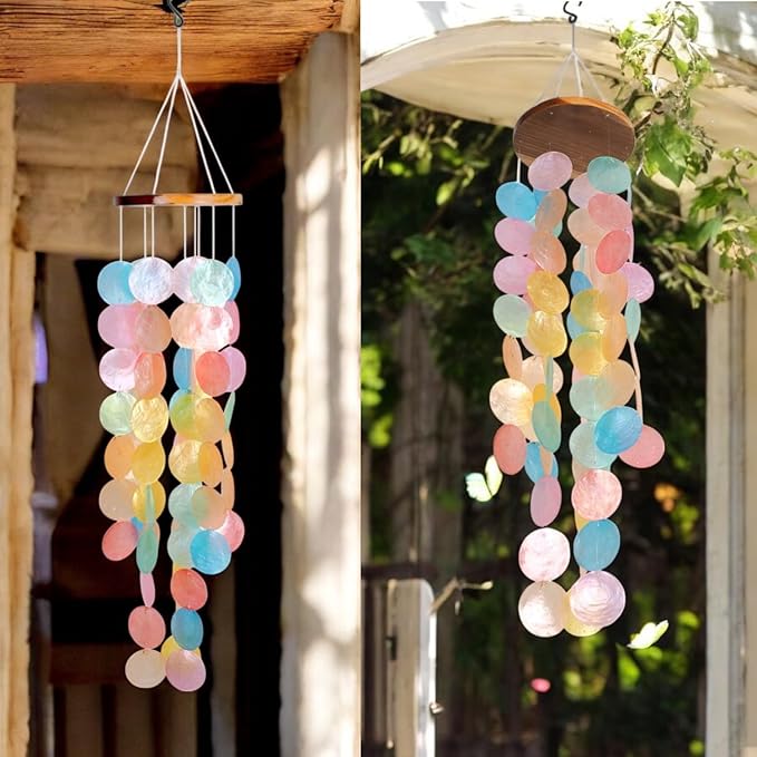 ASTARIN Capiz Shell Wind Chime for Outside 28” Handcrafted Windchime Outdoor Beach Chimes Garden Decor Gift for Women