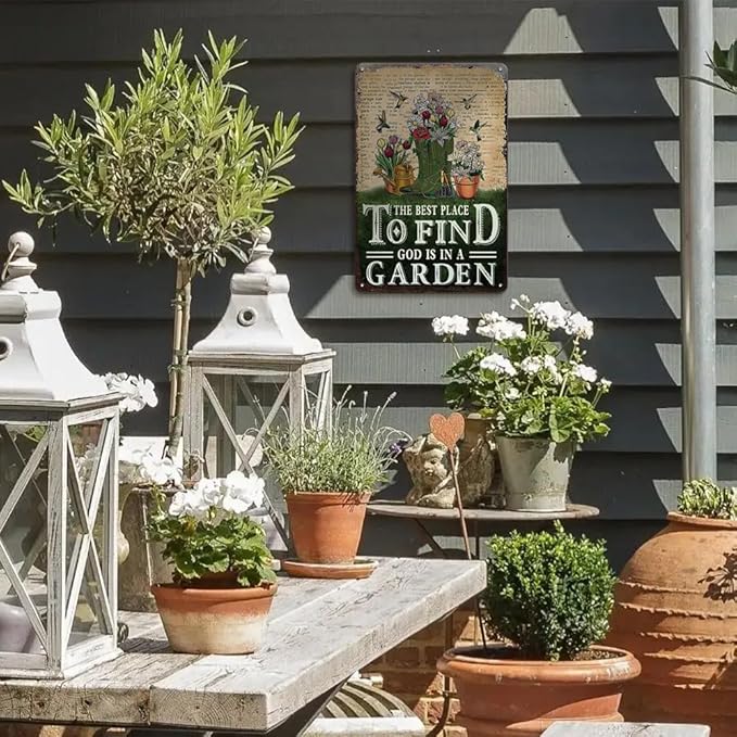 Garden Signs for Outside - Vintage Tin Sign for Outdoor Patio Decor, Backyard, Garden Deocr Wall Art Accessories, Gifts for Plant Lovers Women, 8 x 12 inch
