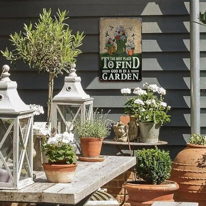 Garden Signs for Outside - Vintage Tin Sign for Outdoor Patio Decor, Backyard, Garden Deocr Wall Art Accessories, Gifts for Plant Lovers Women, 8 x 12 inch