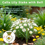 Calla Lily Garden Stake with Bells, Metal Flower Decorative Garden Stakes, 34" H Yard Art for Outdoor Lawn Patio Pathway Decor, Yellow