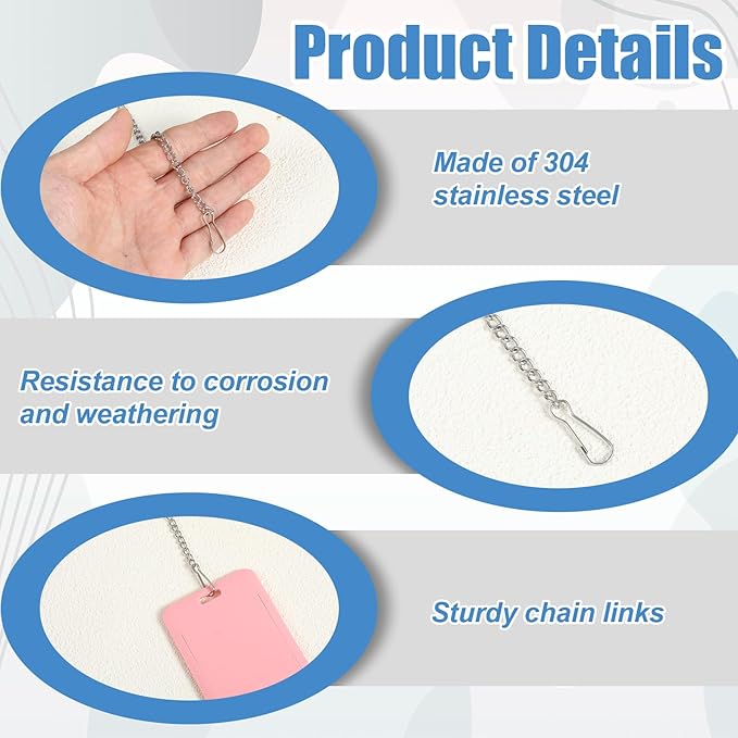 ElevateTech 10PCS 20 Inch Metal Chain, Stainless Steel Hanging Chainswith Safety Hooks for Stained Glass Panels Picture Hanging Chain Outdoor Decorative Chains for Walls Gardens and Kitchens
