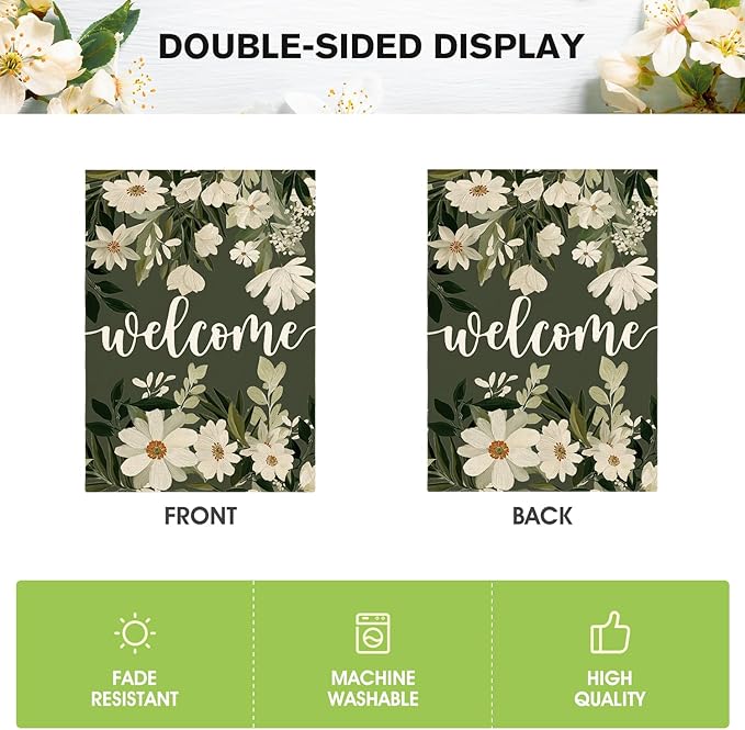 AVOIN colorlife Daisy Spring Flowers House Flag 28x40 Inch Double Sided Outside, Seasonal Floral Welcome Yard Outdoor Flag