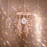3 Pcs Crystal Suncatchers for Window Boho Decor, Green Plants Artificial Hanging Wind Chime Sun Catchers with Chain Rainbow for Indoor OutdoorDecor Plant Lover Gift (Pink)