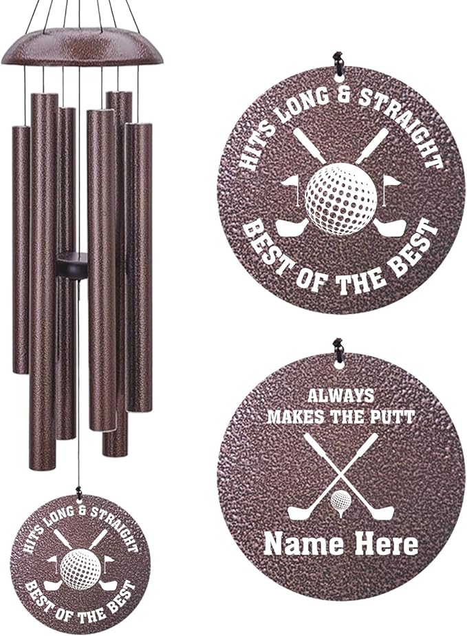 Personalized Memorial Golf Wind Chime – “Always Makes the Putt” Custom Engraved Gift for Golf Lovers, Long & Straight Tribute Keepsake